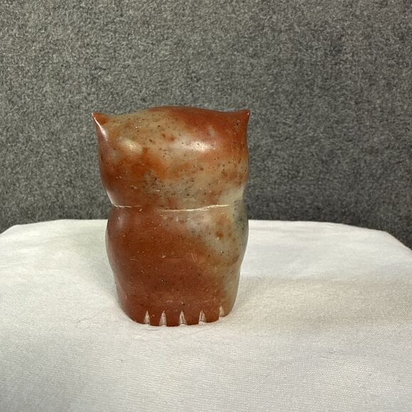 HAND CARVED MARBLE SCULPTURE STONE OWL FIGURINE 2.25” Jasper? - Picture 3 of 7